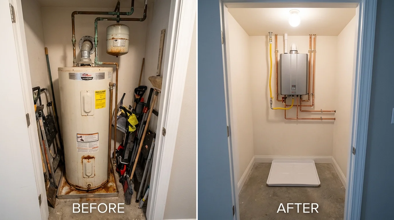 Tank water heater versus wall-mounted tankless unit comparison for Wolcott, CT homeowners